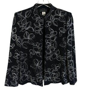 vintage womens Alex jacket PL L metalic silver black floral New years Party rave